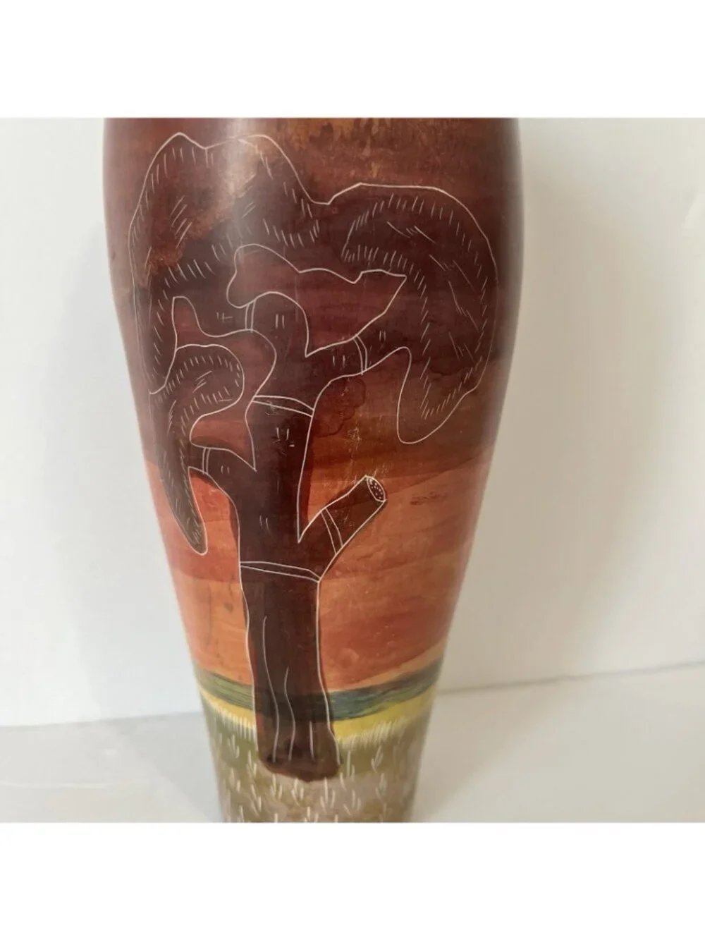 Hand Carved Soapstone Etched Giraffe Tree African Art Vase Made In Kenya